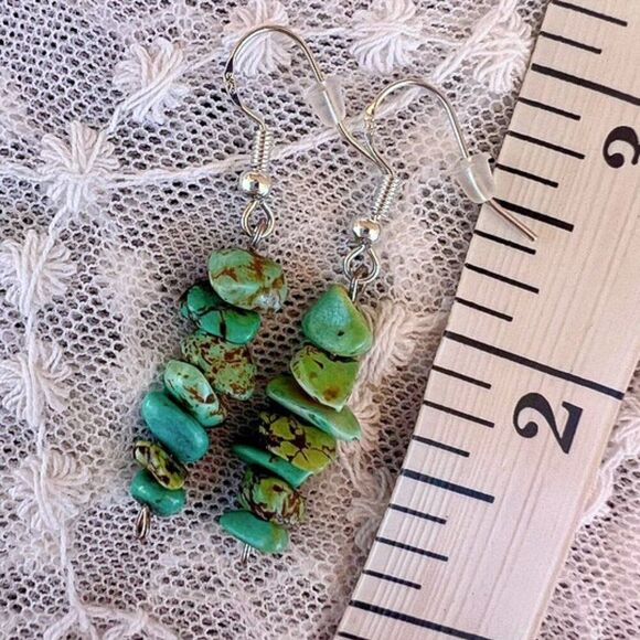 Vintage Turquoise Nugget Dangle Earrings 925 - Picture 7 of 8